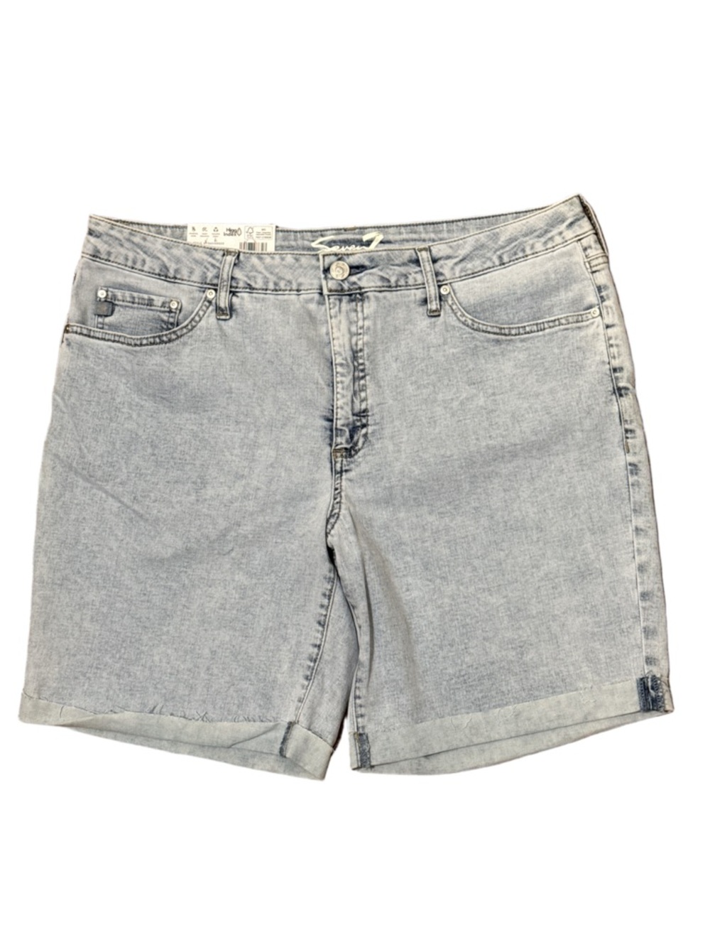 Seven7 Light Blue Washed Denim Shorts - Mid Rise Rolled Cuff